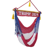 Patriotic flag hammock chair with Trump 2024 sign