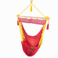 Portable red and gold chair to show support for president Trump