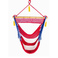 Portable patriotic Trump 2024 flag hammock chair with gold tassels