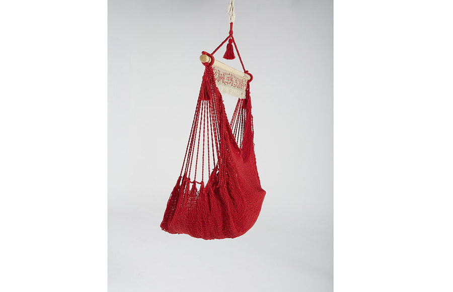 Hanging outdoor and indoor red rope hammock chair  