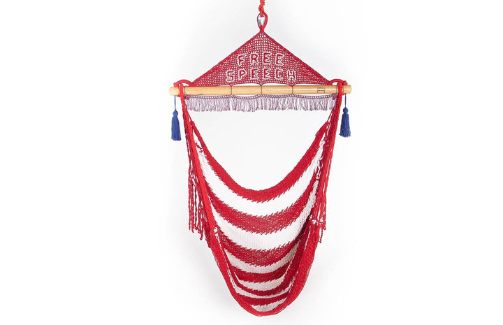 Patriotic polyester USA flag hammock chair  with Free Speech sign