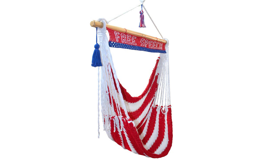 Patriotic USA hammock chair flag with Free Speech sign