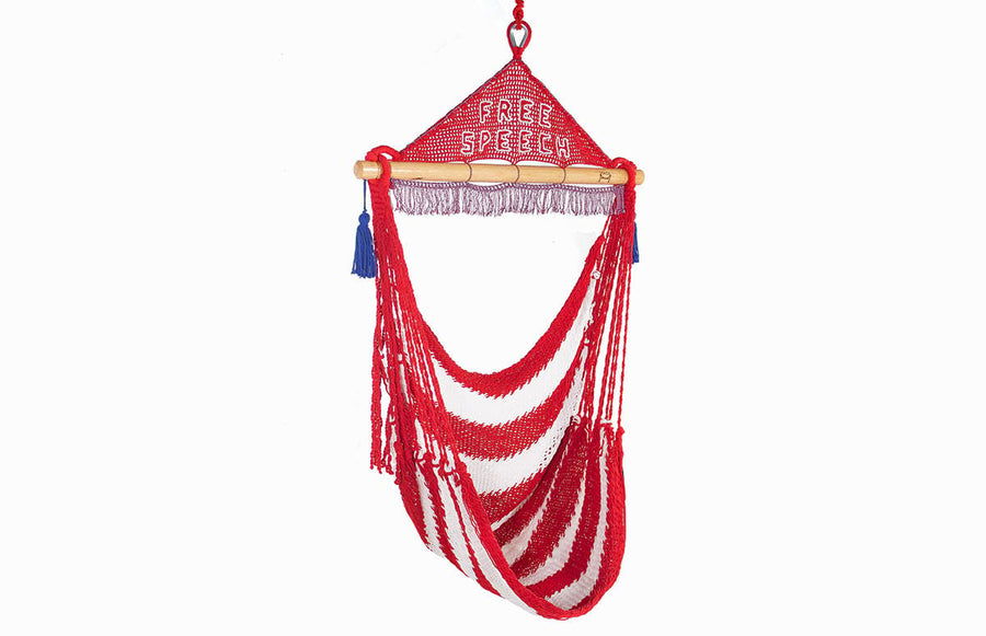 comfortable hanging striped hammock USA flag hammock chair with Free Speech sign