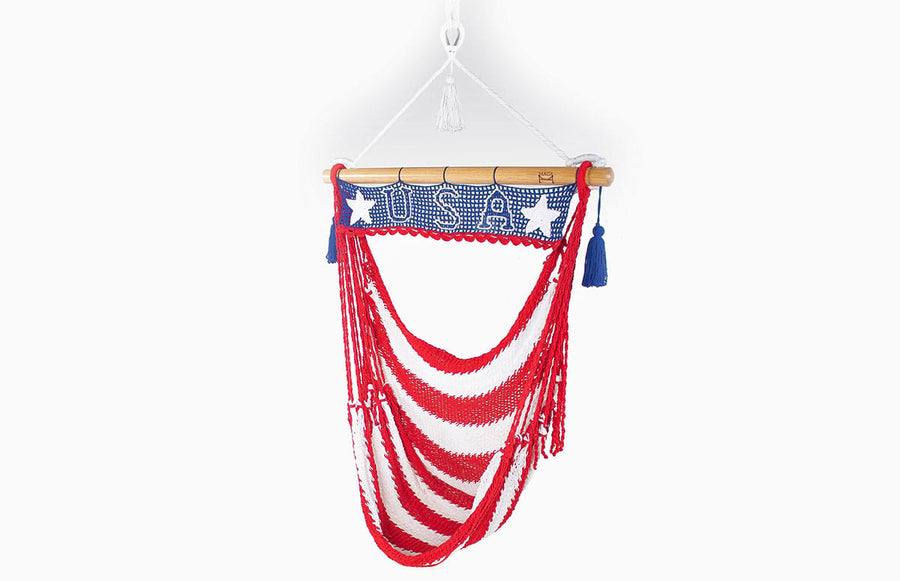 Florida porch hammock chair with USA sign
