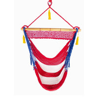 Portable patriotic Trump 2024 flag hammock chair with gold tassels 