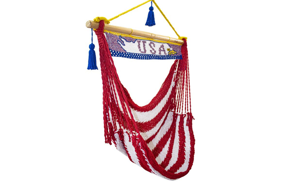 USA hammock chair flag with woven eagle 